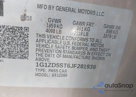 2018 Chevrolet Malibu Lt z USA, uszkodzony, nr VIN 1G1ZD5ST6JF281938